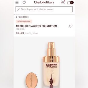 Charlotte Tilbury Airbrush Flawless Foundation - 
Shade COOL-1  
Smooth, cover
